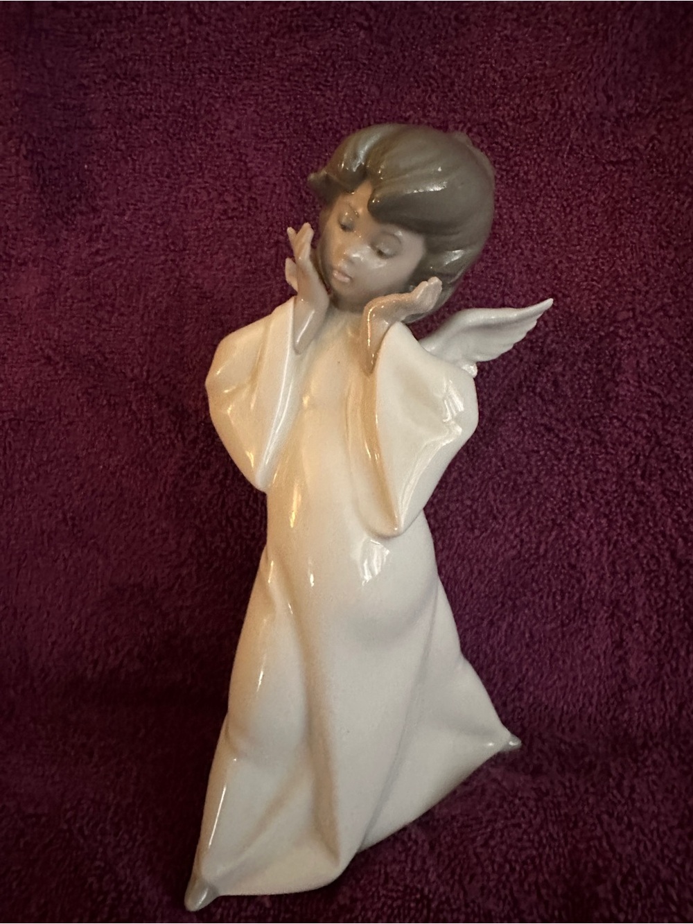 Lladro Porcelain Angel Figurine in White and Brown